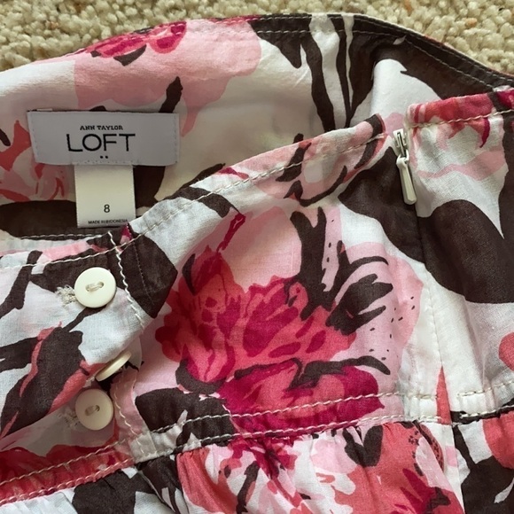 Ann Taylor LOFT Pink Floral Cotton Skirt 8 - Picture 4 of 7